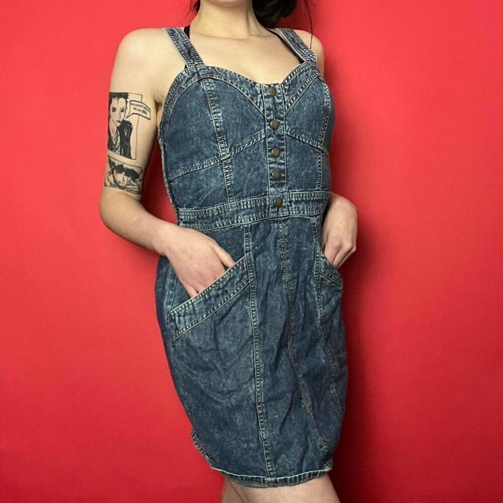Japan / Overall denim looking mini dress with pockets 💙💙​​​​​​​​​​​ - Picture 2 of 7